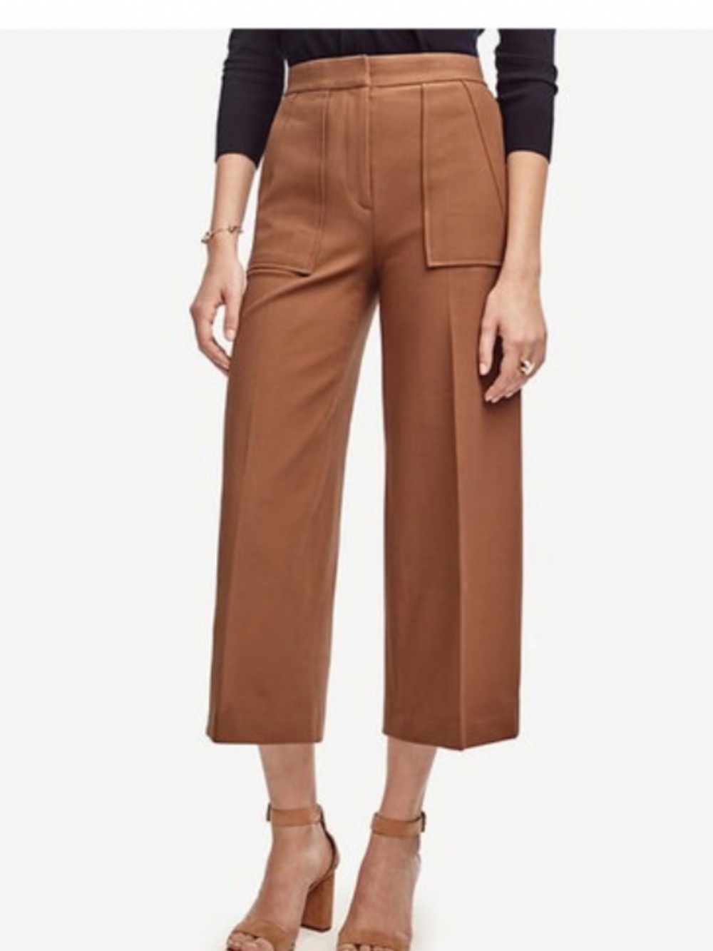 Ann Taylor Wide Leg Cropped Pants | Size 0 | Dark Tan